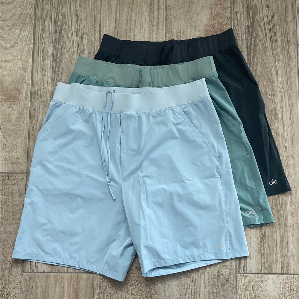 ALO Yoga MENS 9” Repetions Shorts Set- Light Blue, Blue Agave and Anthracite Gre